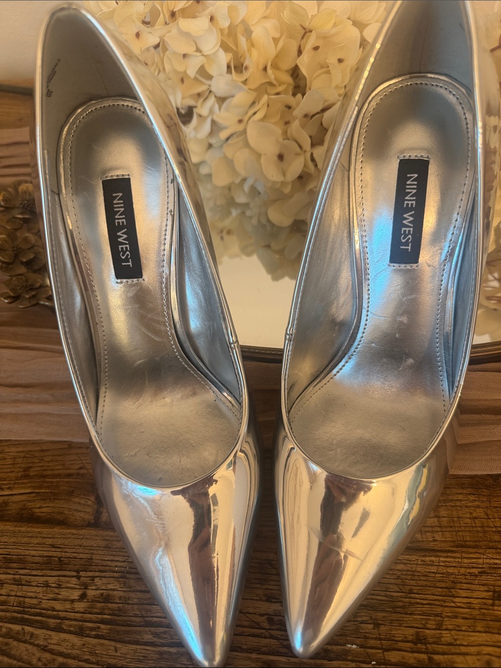 Nine West Metallic Silver Pointed-Toe Pumps